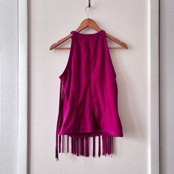 Bagatelle Pink Suede Fringe Halter Neck Top - Picture 5 of 6